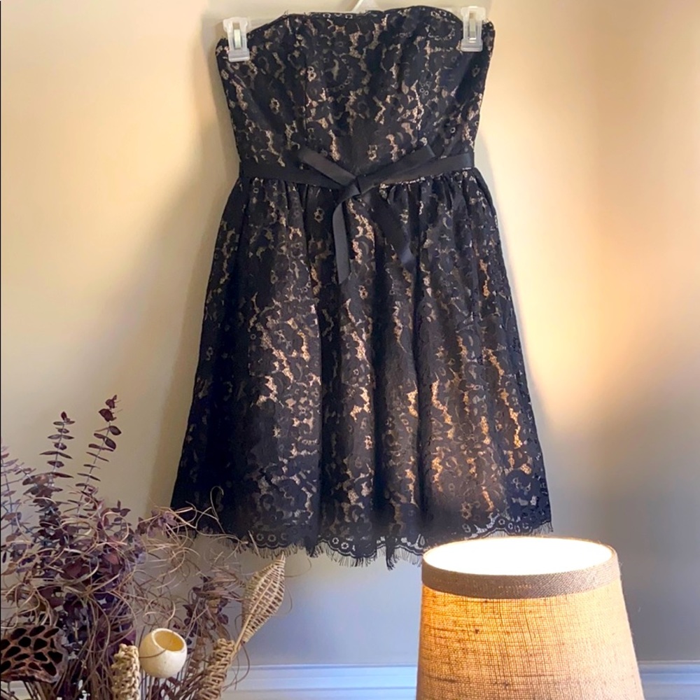 Strapless black and tan cocktail dress